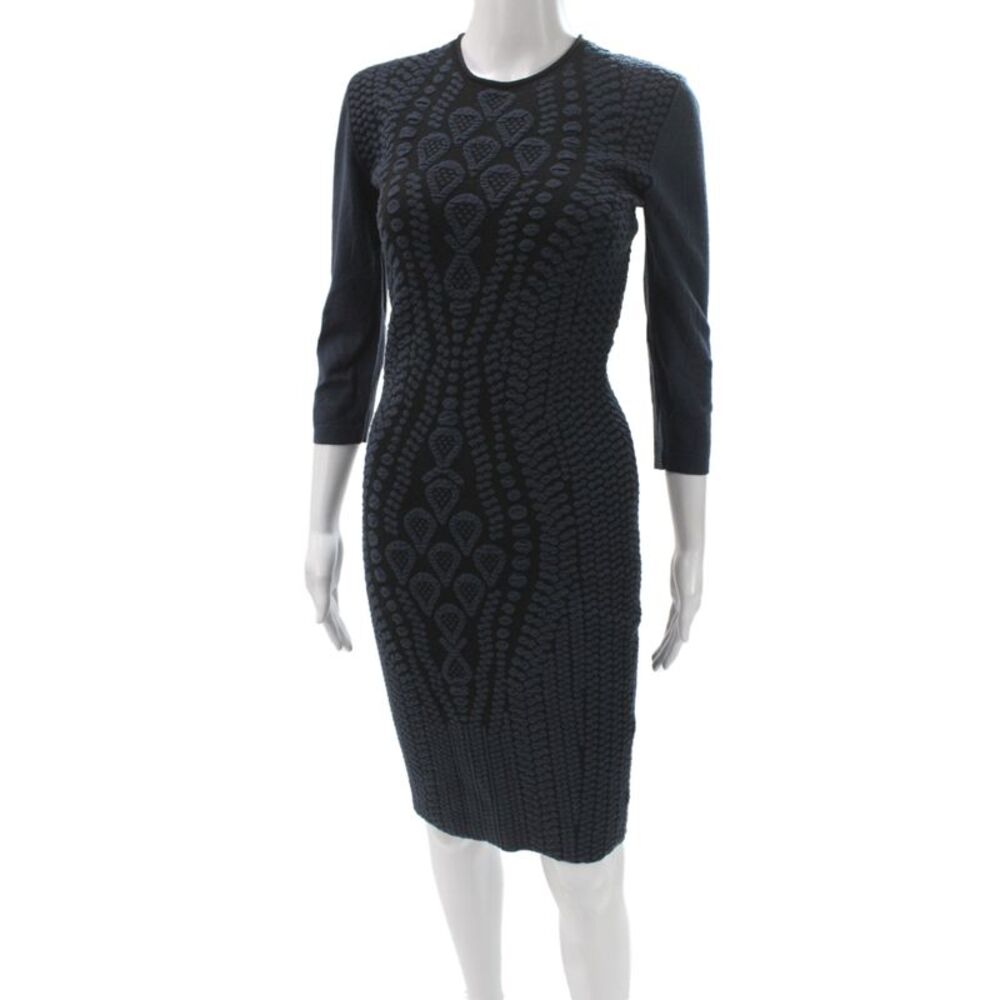 D. Exterior Womens Sheath Black Geometric Midi Dress 3/4 Sleeve Size S